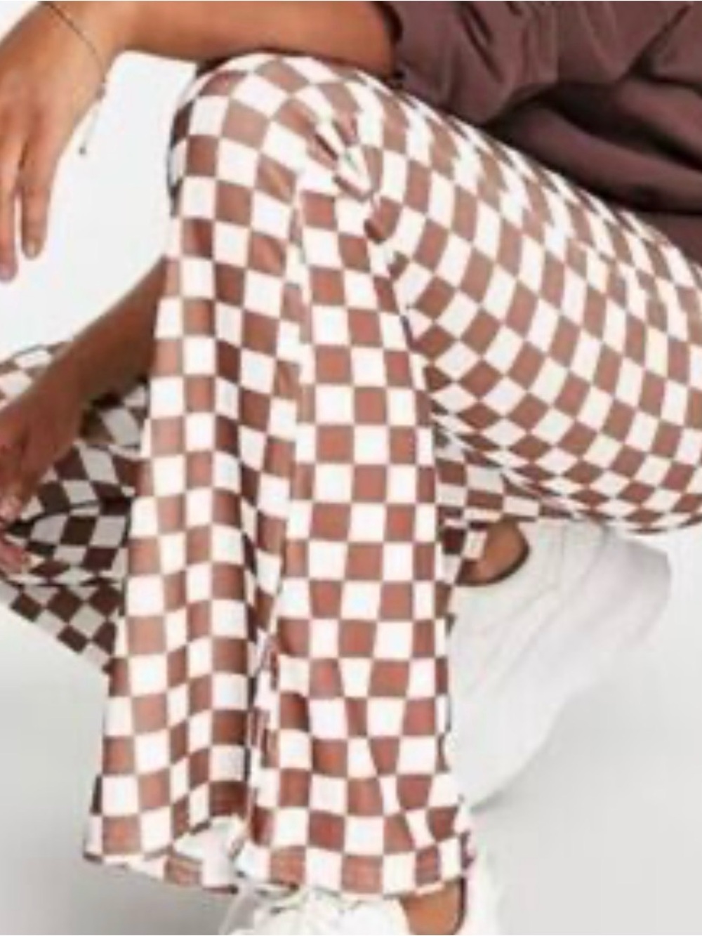 Grayson Threads Brown & Cream Checkered Wide-Leg Pants
